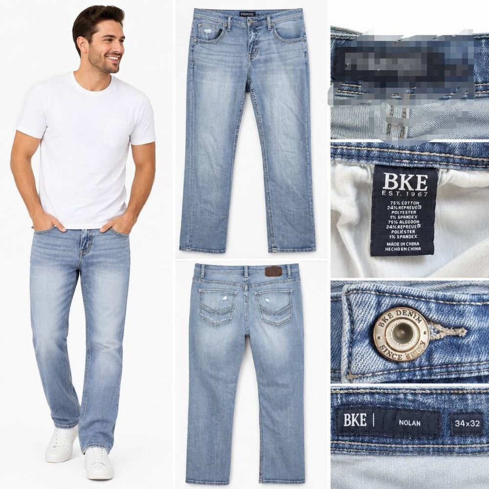 BKE Nolan Straight Jeans Men's 34x32 Light Wash Stretch